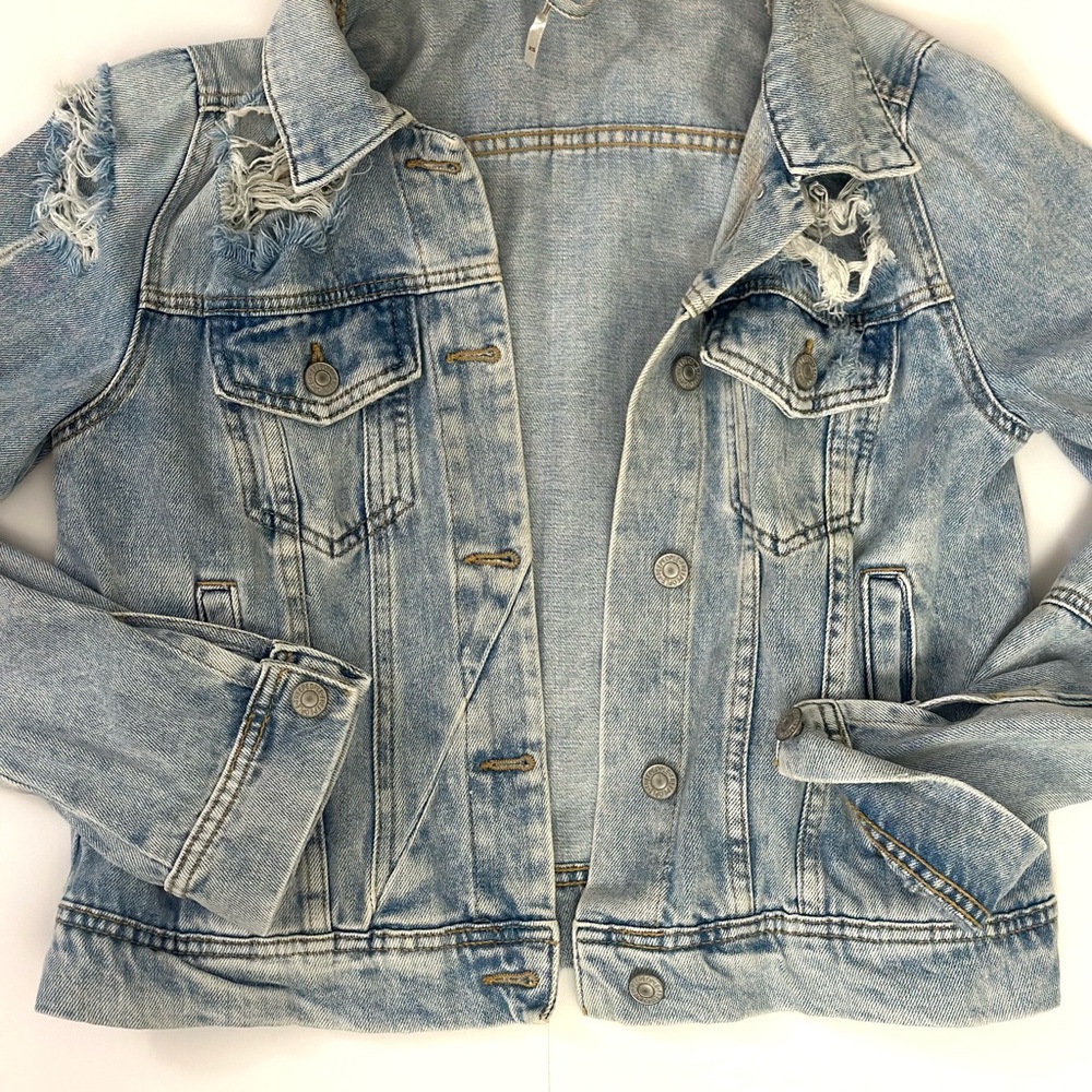 Free People Light Blue Distressed Jean Jacket